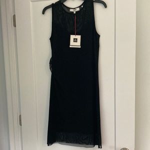 Black sleeveless, Sade dress size 6 with black mesh overlay. Semi fitted. NWT.